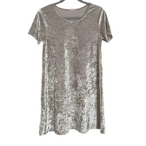 FULL TILT DRESS SIZE MEDIUM CRUSHED VELVET SKATER DRESS WHITE SILVER